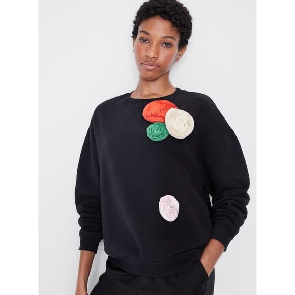 KULE Tops - Kule Pauline Flower Sweatshirt Crew Neck Rosette Black Red Green Pink Large XL